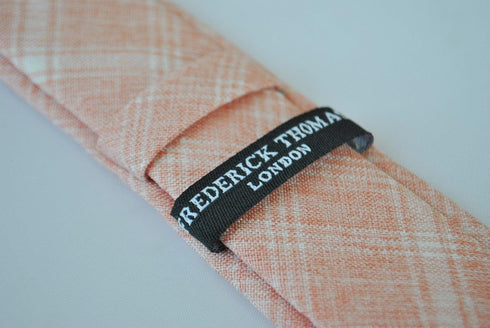 skinny peach orange and white check linen tie